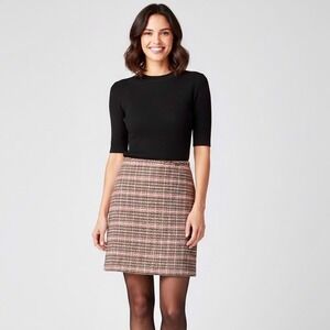 NEW Talbots Plaid Straight‎ Pencil Skirt Women Brown Pink Blue Short Wool Blend